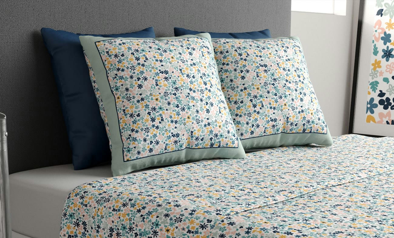 MANI - Parure de drap coton bleu 180x290 cm