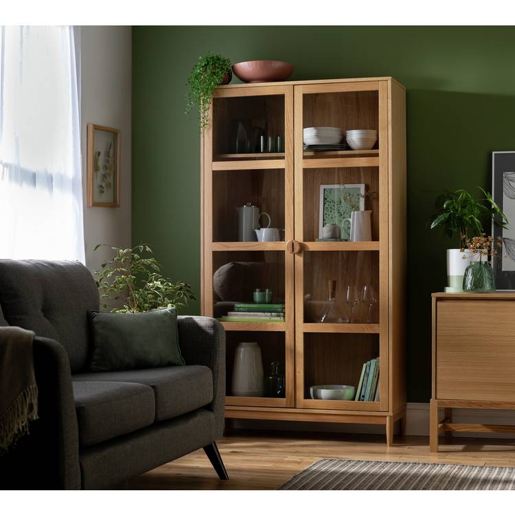 Habitat Cornelia 2 Door Glass Tall Display Cabinet - Natural