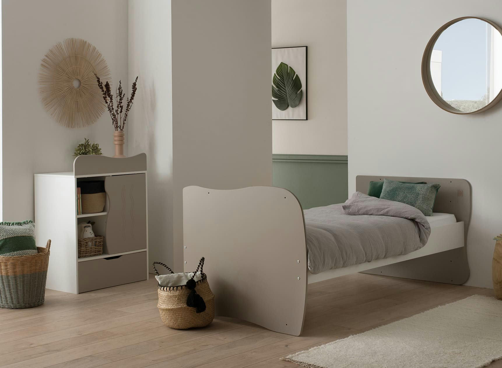 BYRON - Lit bébé évolutif plexiglas 70x140 blanc et lin