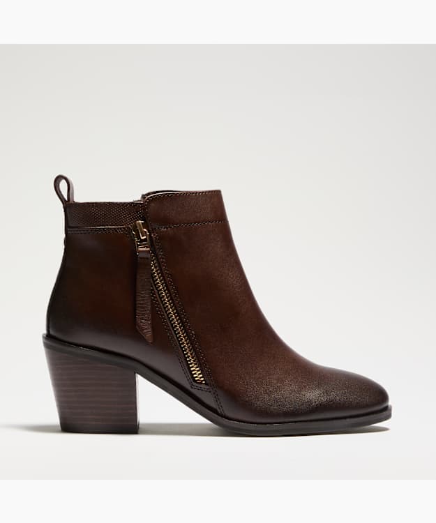 Paicing Brown - Block Heel Side Zip Ankle Boots