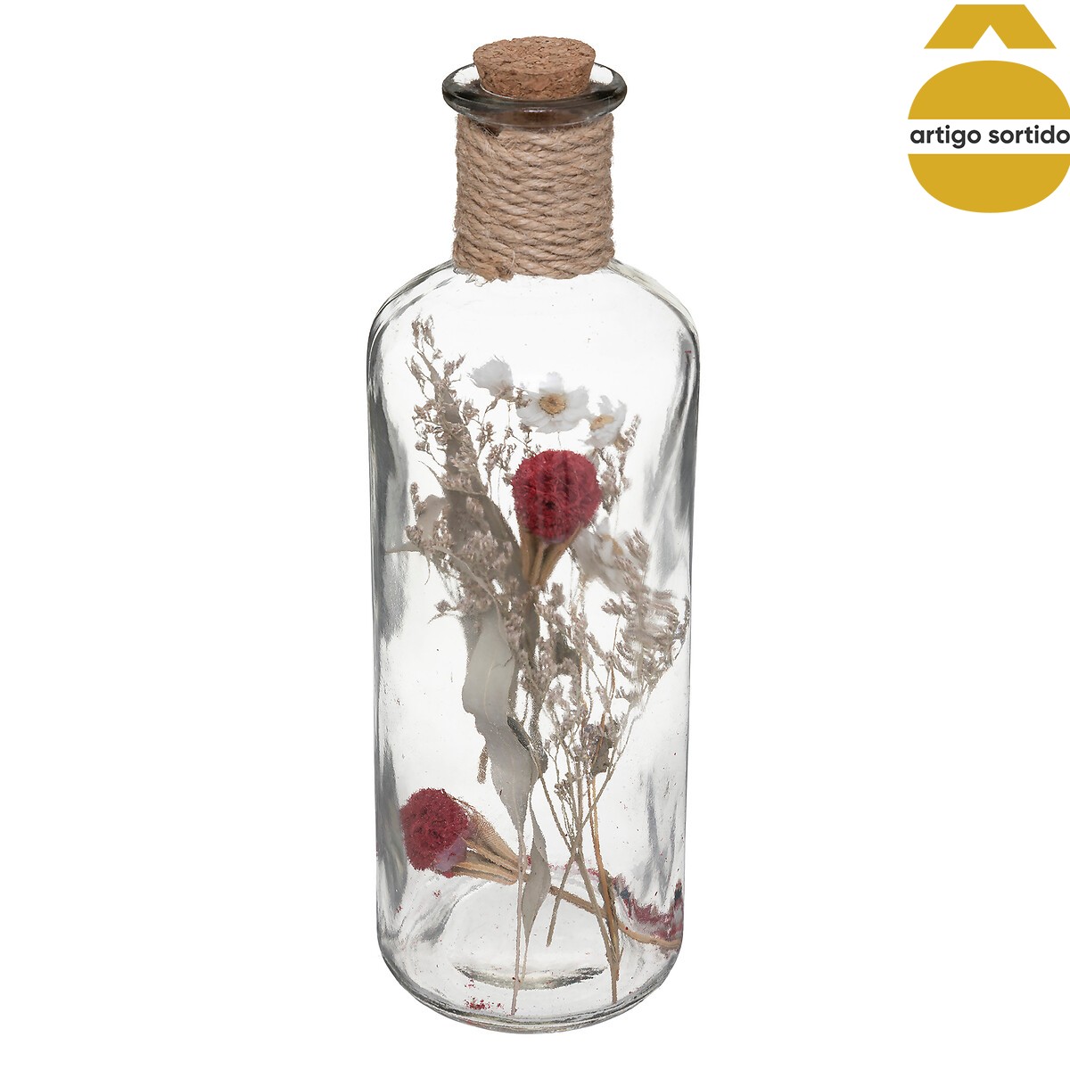 Jarra de vidro com flores secas