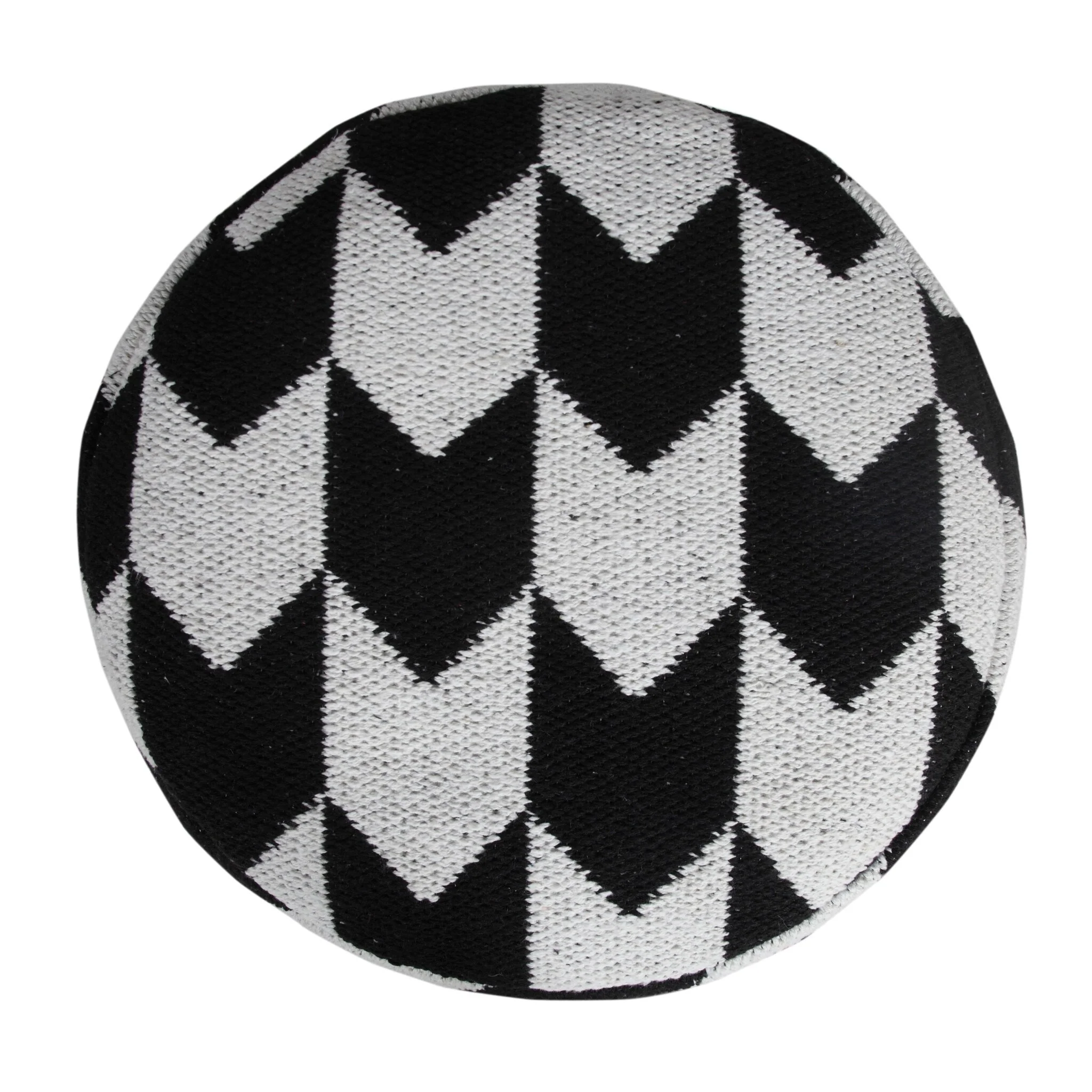18-Inch Black Cylinder Chevron Pouf Ottoman for Living Room or Bedroom