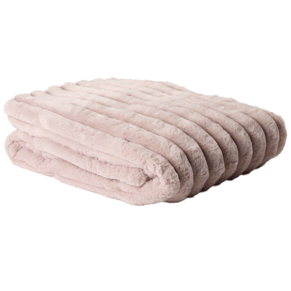 Plaid flanelle stries en relief rose pâle130x160cm