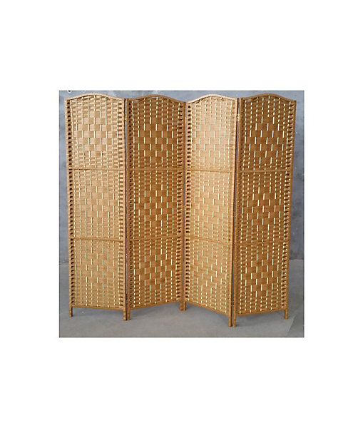 Paravent de 4 pans en fibres naturelles coloris naturel - Dim : H170 x L140 cm