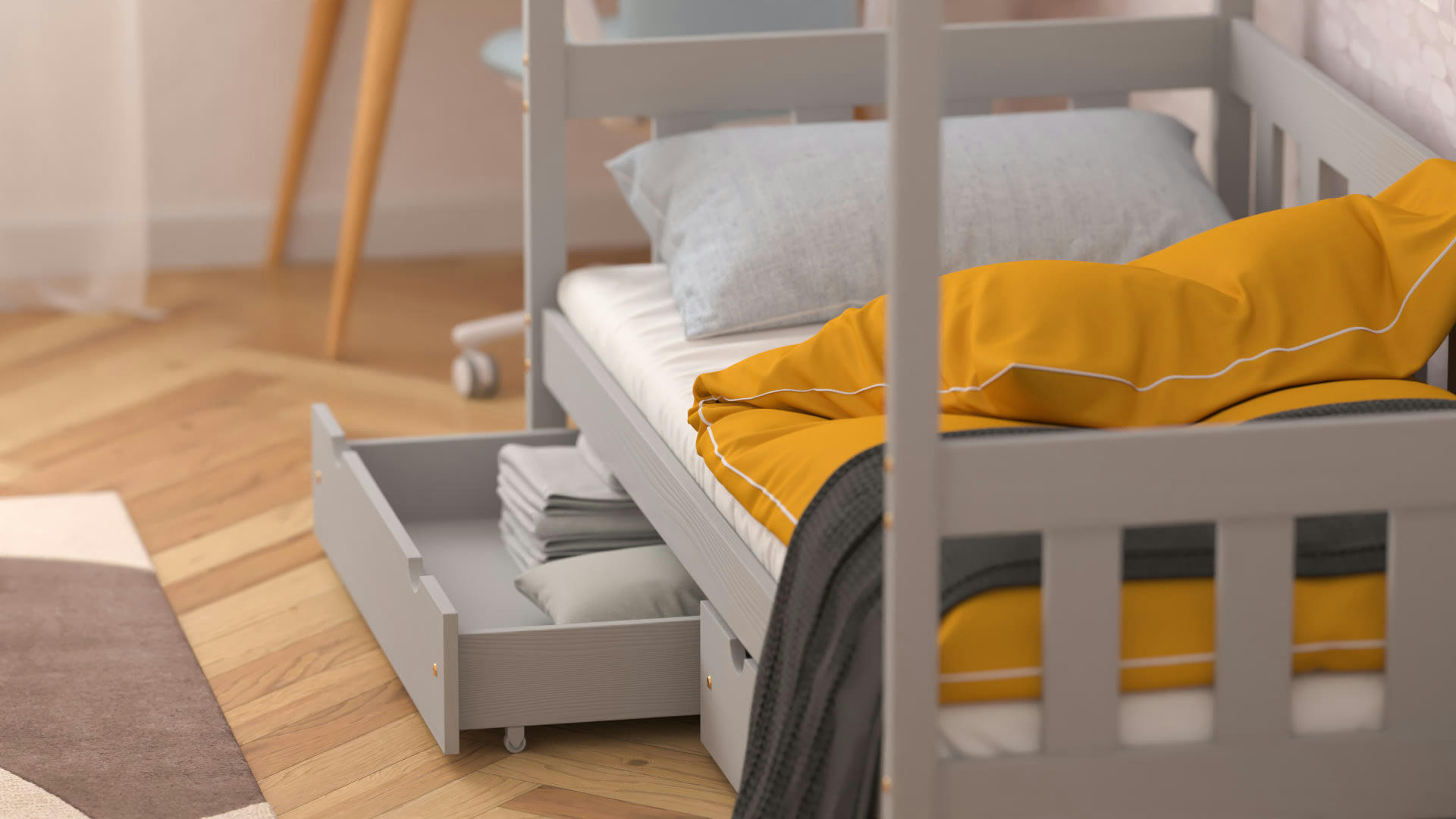 - Lit simple en pin massif 190x90 gris