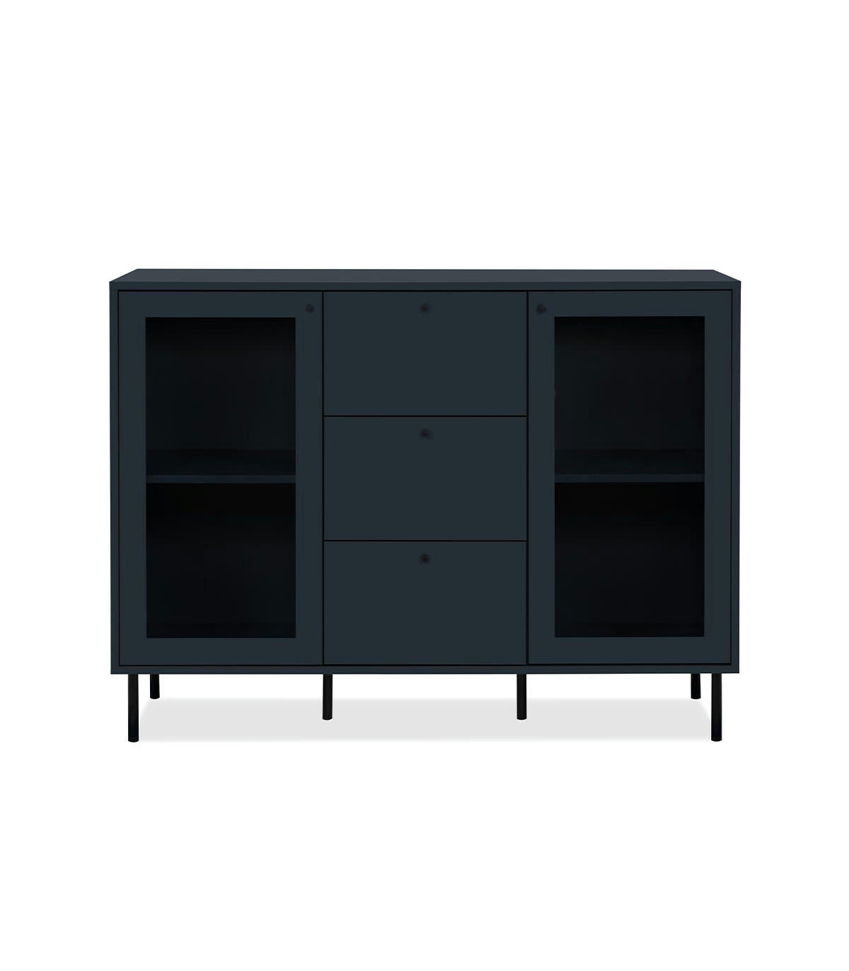 BOGOTA - Buffet 3 tiroirs et 2 portes vitrées bleu marine - L120 cm