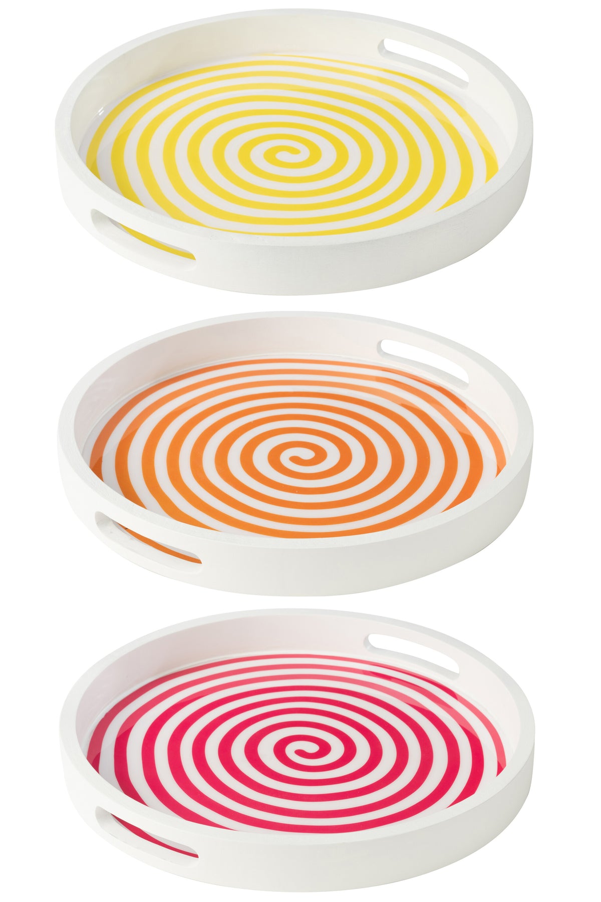 J-Line plateau Rond - hout - roze/oranje/geel - 3 stuks