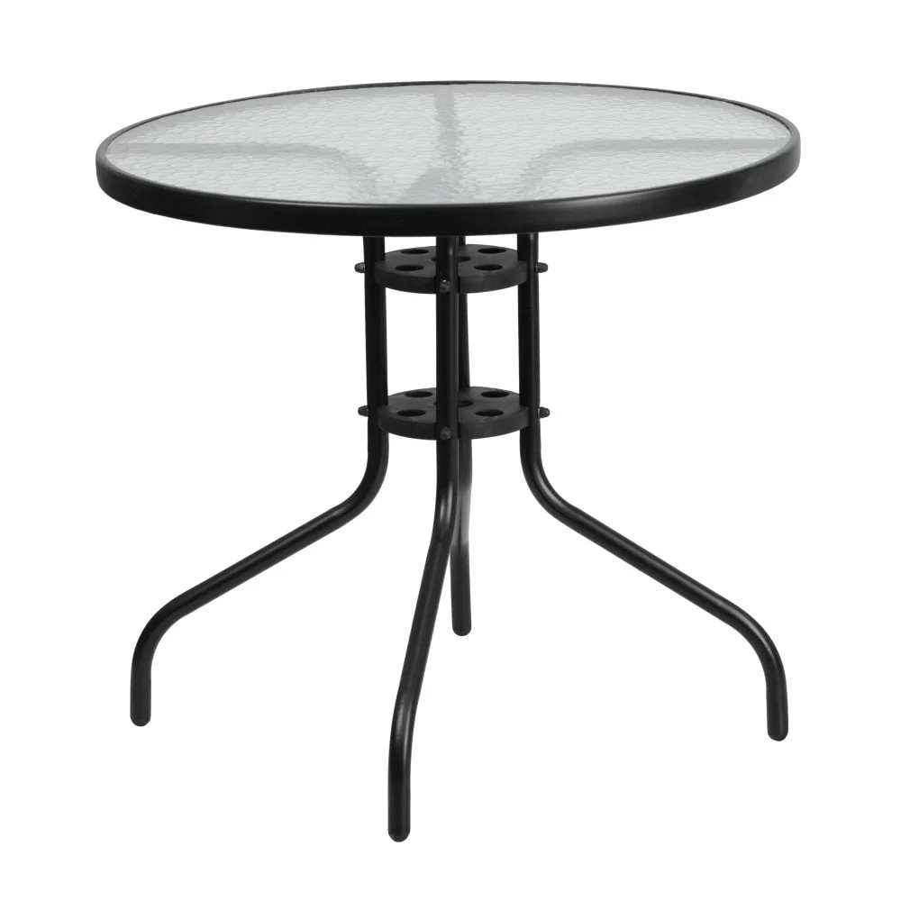 31.5 Round Tempered Glass Metal Table with Smooth Ripple Design Top