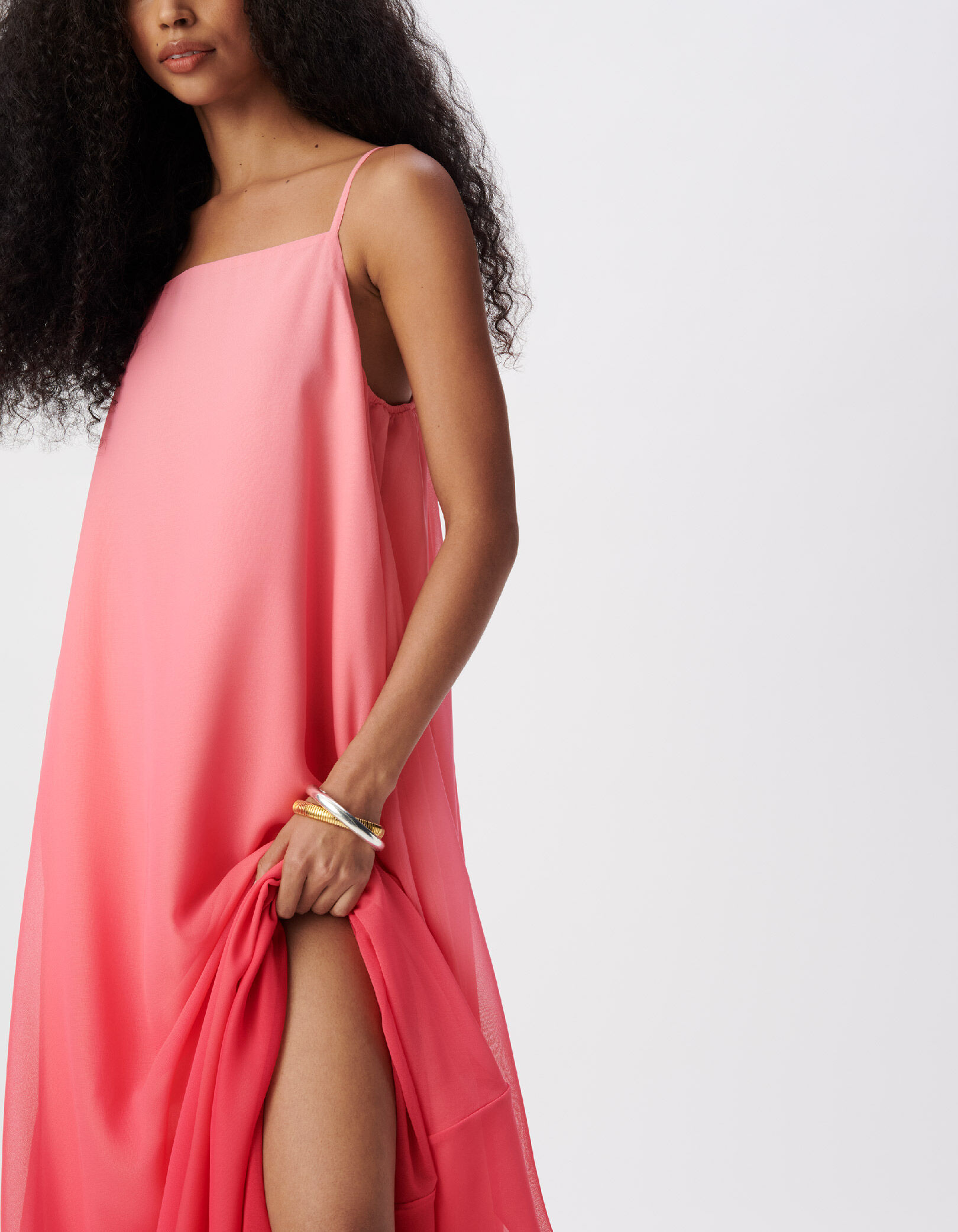 Robe longue fines bretelles rose effet deep dye Femme