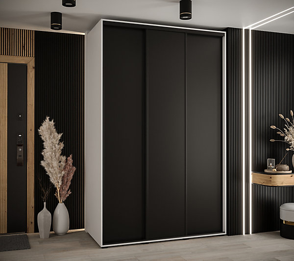 Armoire Cannes 1 à Portes Coulissantes 205,2/160/60 3 Portes (blanc,noir,noir)