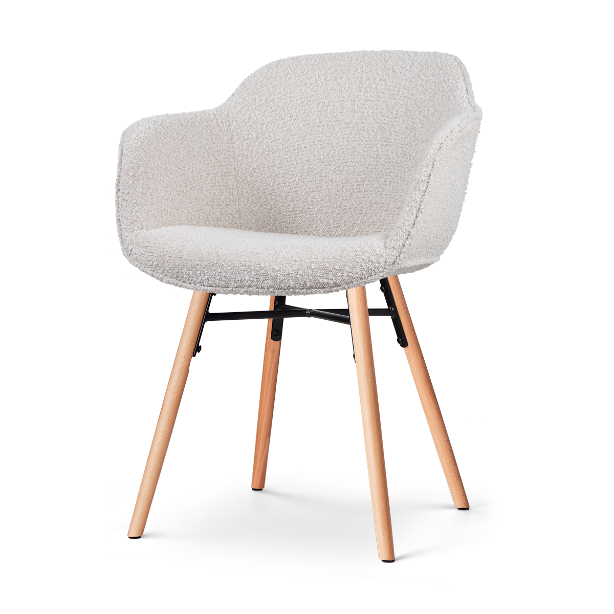 Nolon Nena-Mare Eetkamerstoel Bouclé Beige - Armleuning - Houten Poten