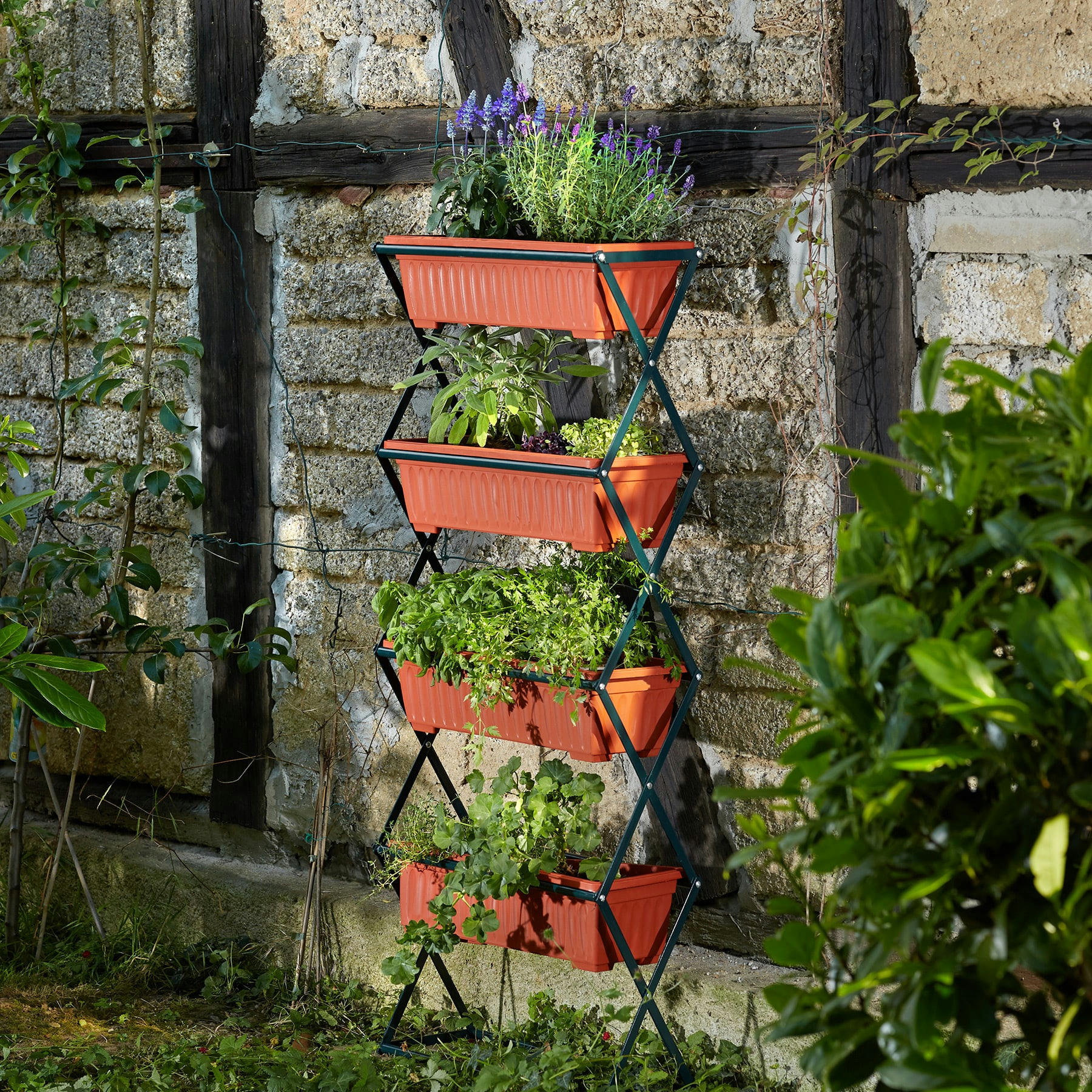 - Jardinière verticale avec 4 grands bacs à fleurs marron
