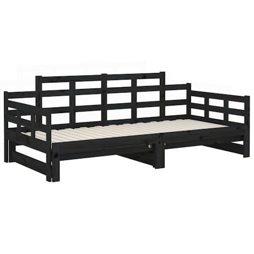 NNEVL Pull-out Day Bed Black Solid Wood Pine 2x(92x187) cm