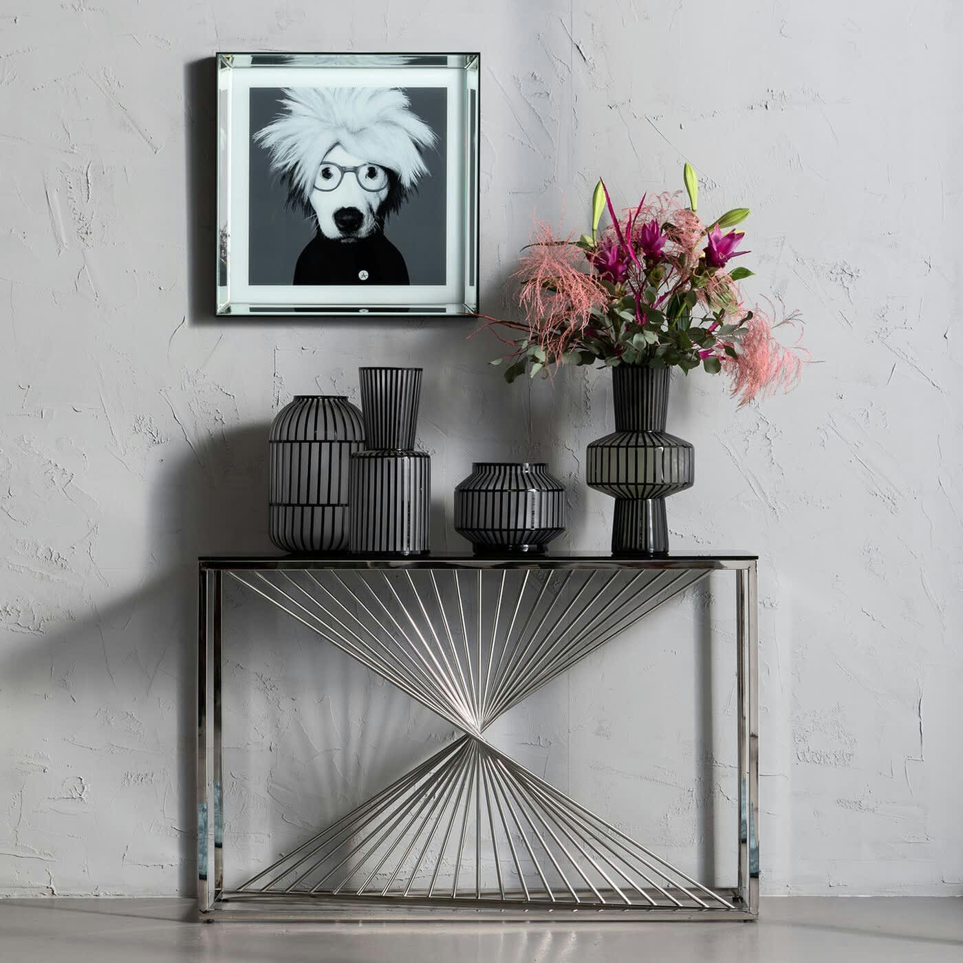 LASER - Console en verre et acier chromé