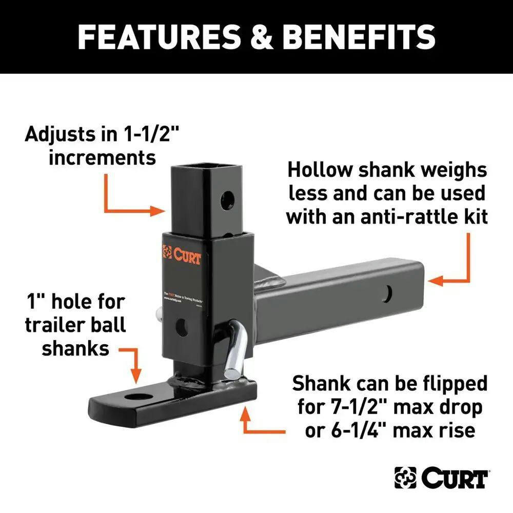 CURT Adjustable Ball Mount (2-in Shank, 1-in Ball Hole)