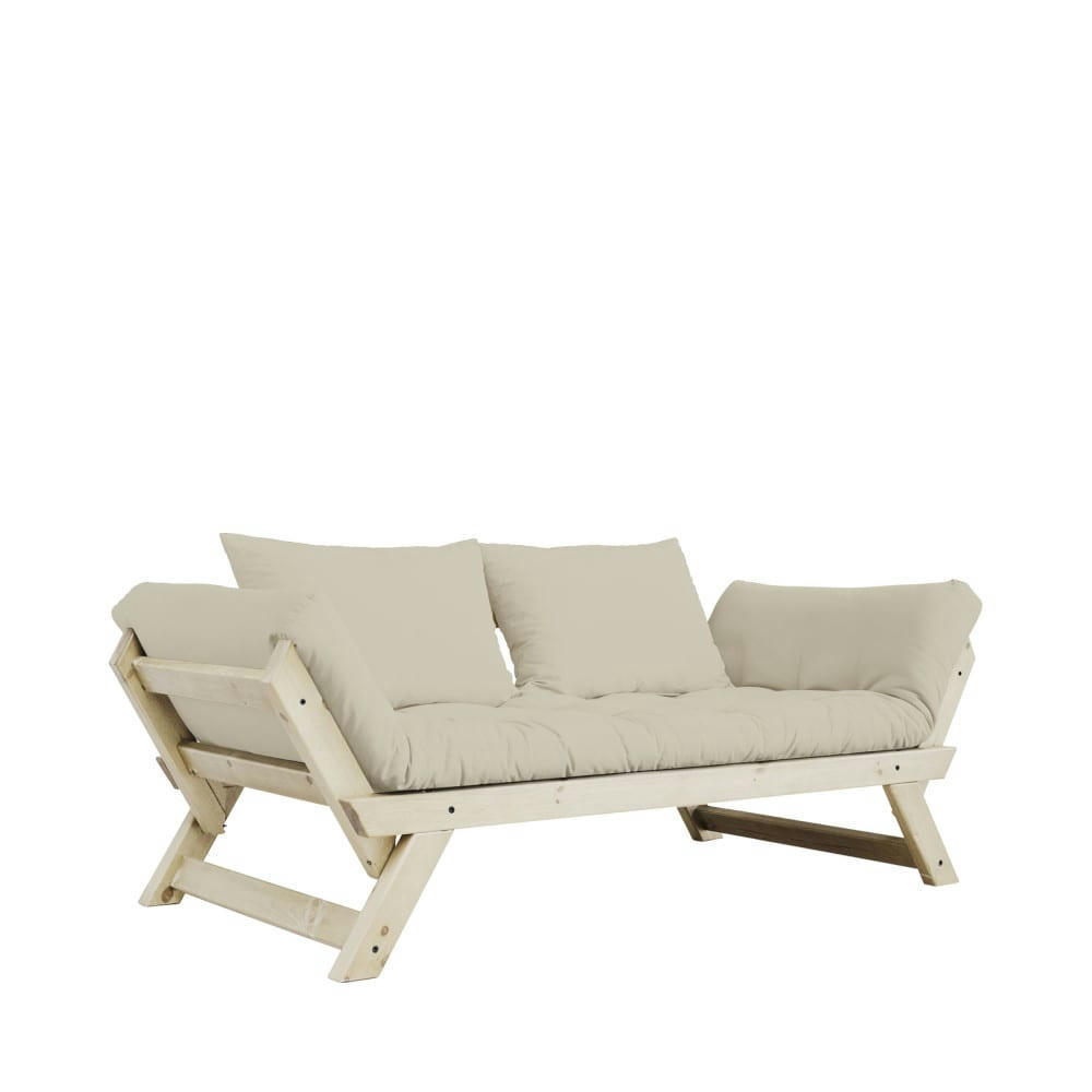 BEBOP - Canapé en bois naturel et tissu beige 2 places