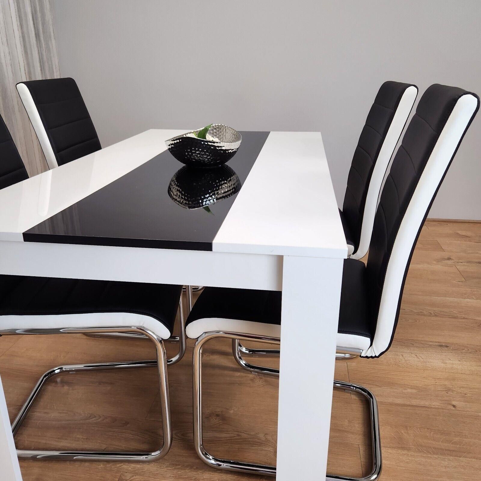 KOSY KOALA Modern White And Black Dining Table Set With 4 Faux Leather Chairs Dining Room Furniture