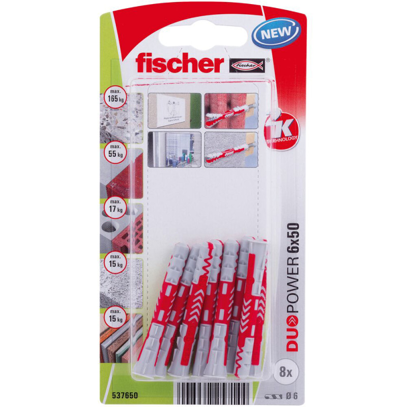 Cheville DuoPower en nylon avec collerette Ø 6 x 50 mm 18 pièces