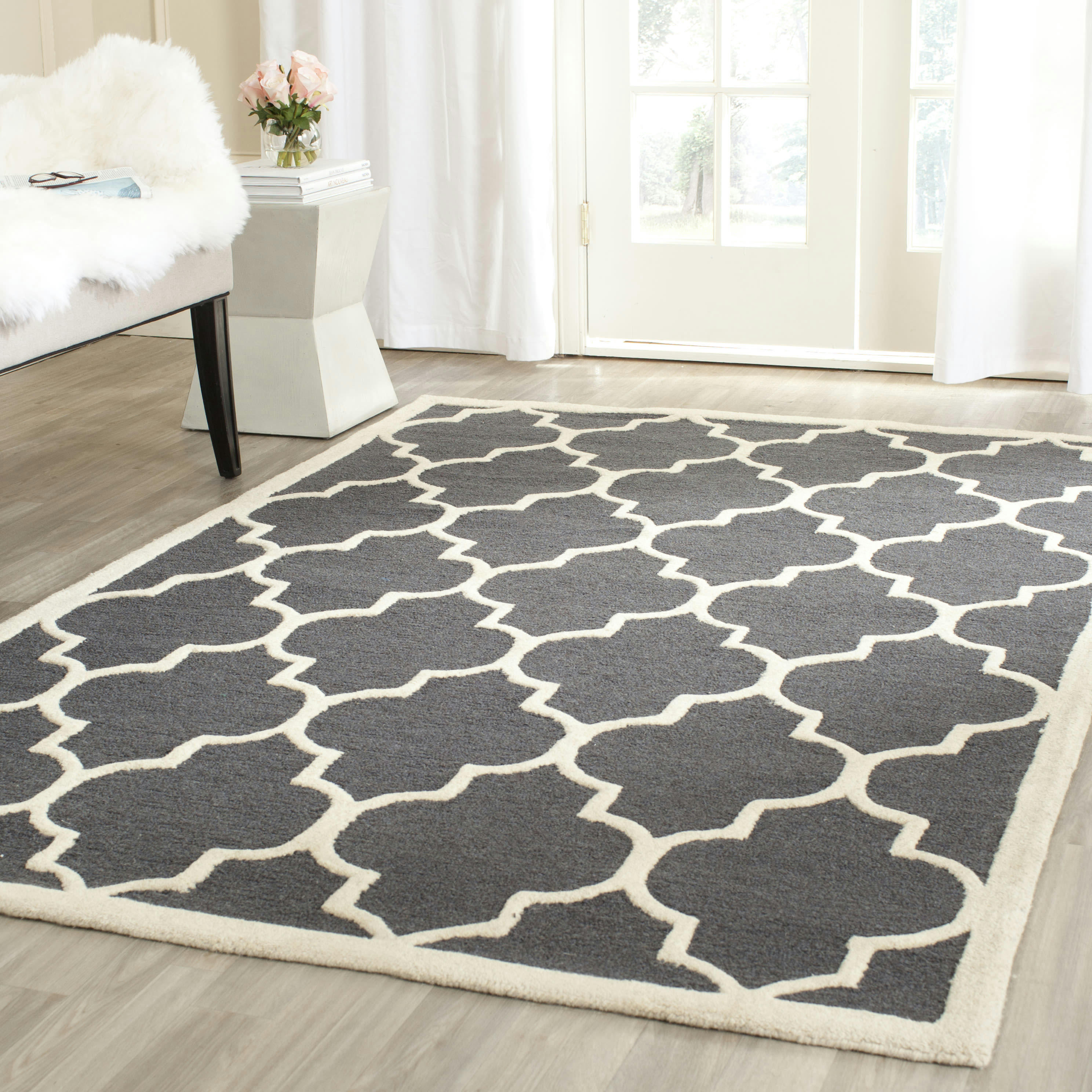 CAMBRIDGE - Tapis de salon interieur en  gris fonce & ivoire, 91 x 152 cm