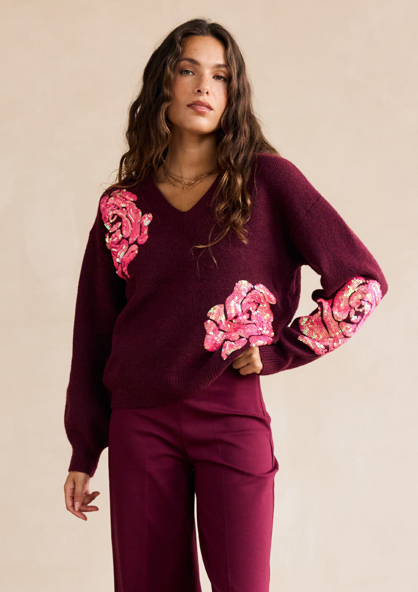 Gebreide trui met V-hals