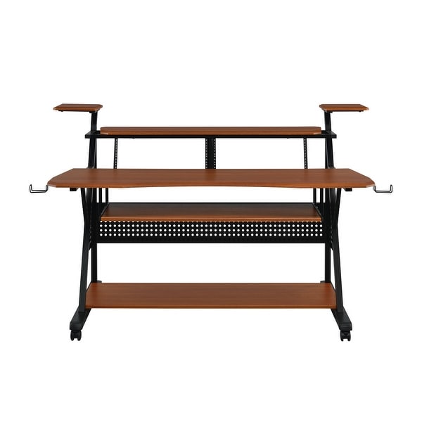 Willow Music Computer Desk, 67'' Office Desk with Keyboard Tray and Monitor Stand, Earphone Rack