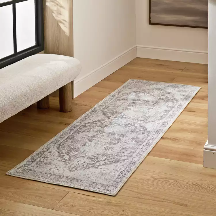 Habitat Vintage Effect Grey Flatweave Runner - 66X200cm