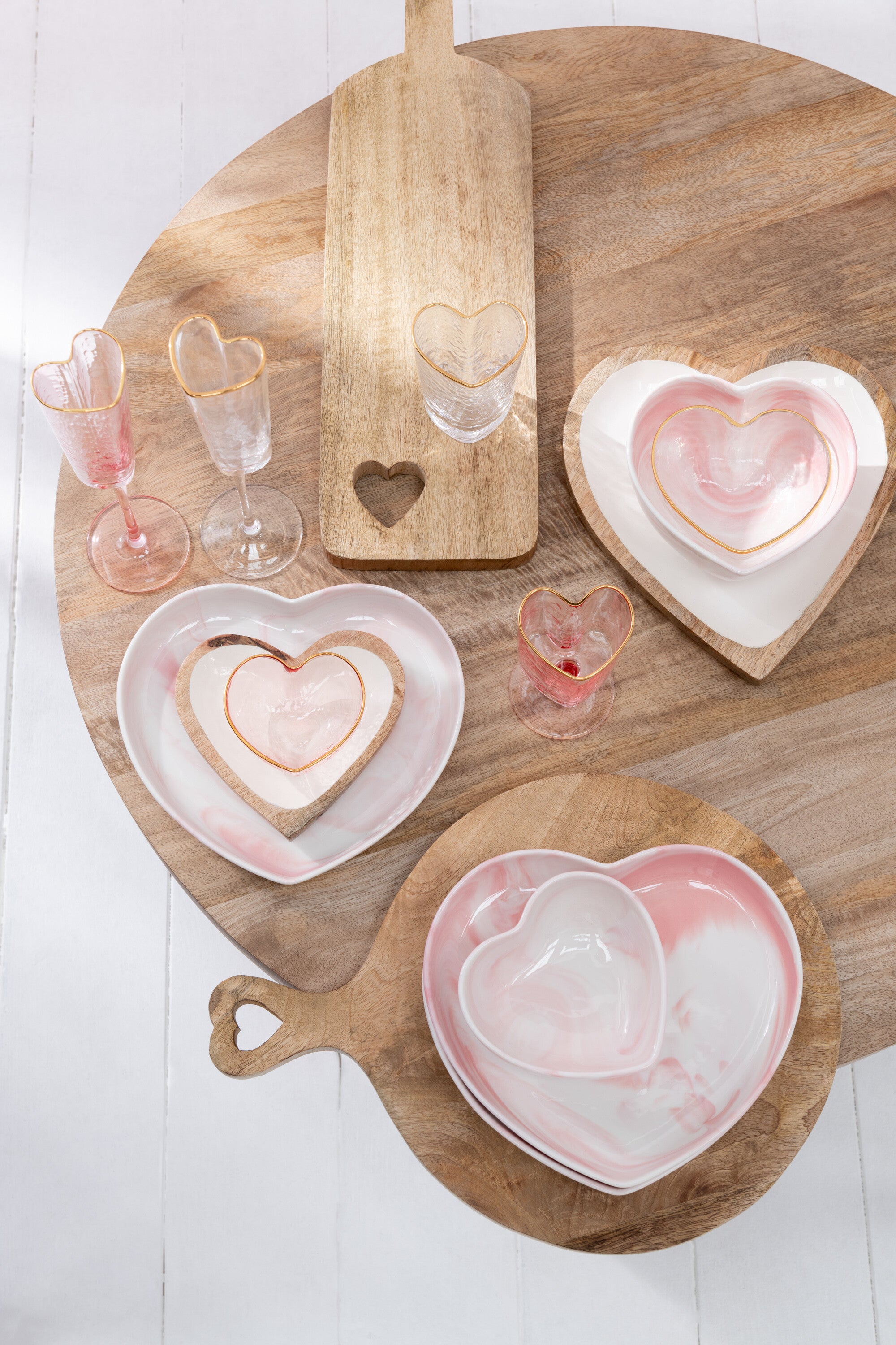 J-Line glas champagne Hart - glas - goud/transparant - 6 stuks
