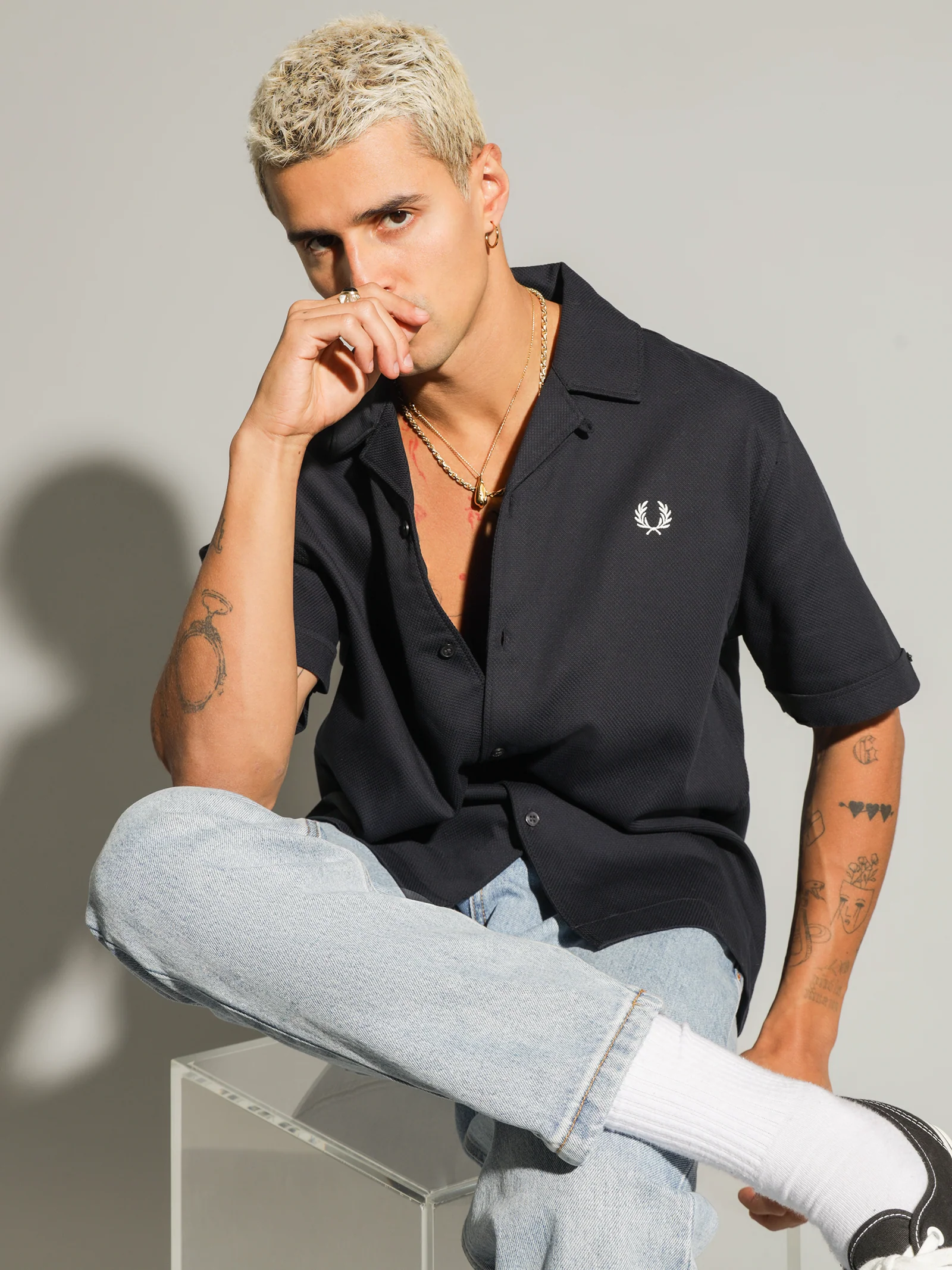Pique Texture Revere Collar Shirt