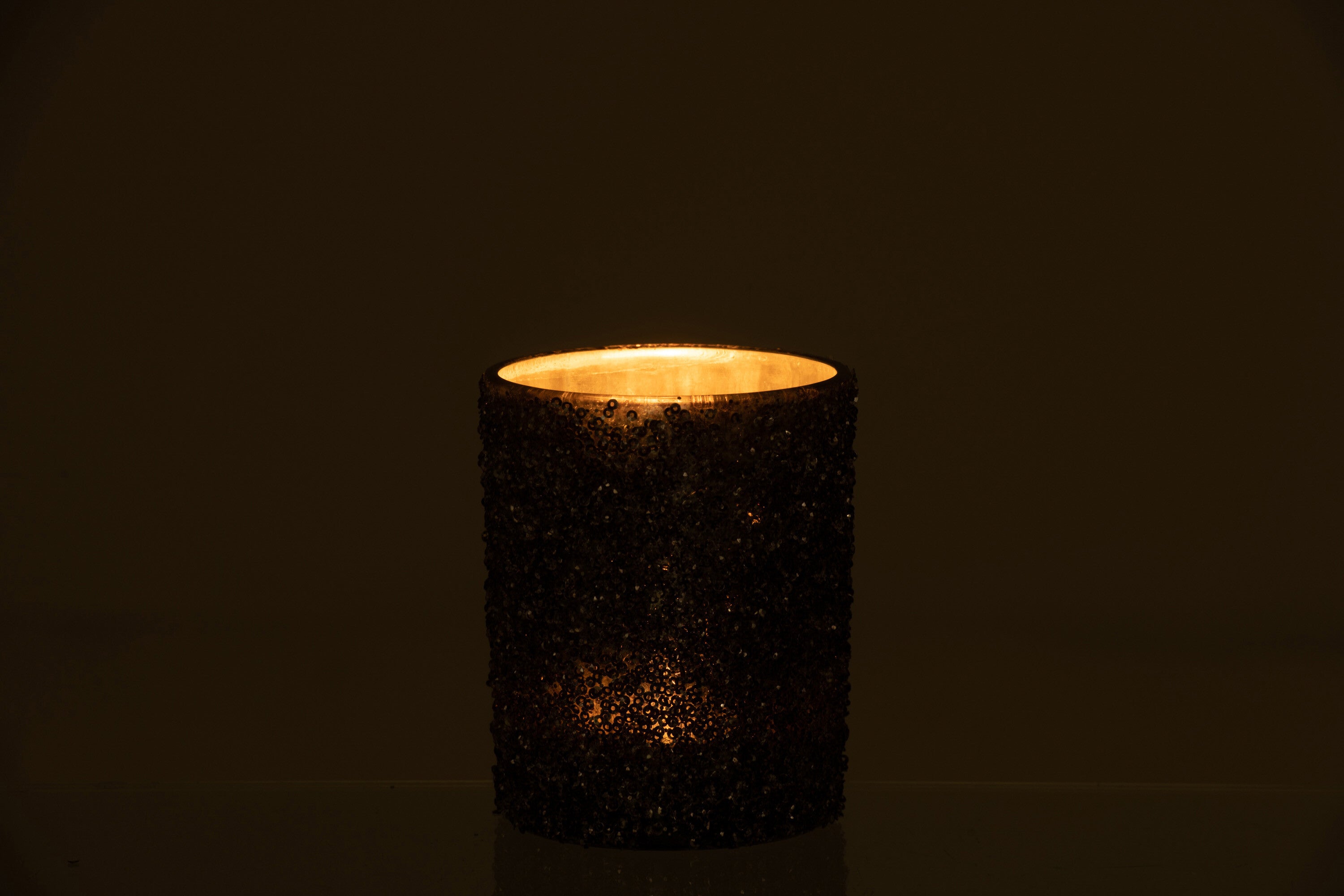 J-Line theelichthouder Glitter - glas - antraciet grijs - large