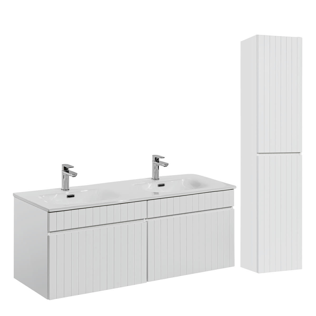 - Ensemble meuble double vasque encastrée 120cm et colonne blanc