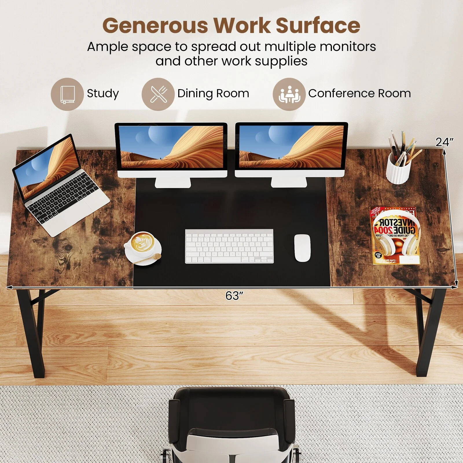Gymax 63'' Computer Desk Modern Industrial Office Desk w/ Metal Frame