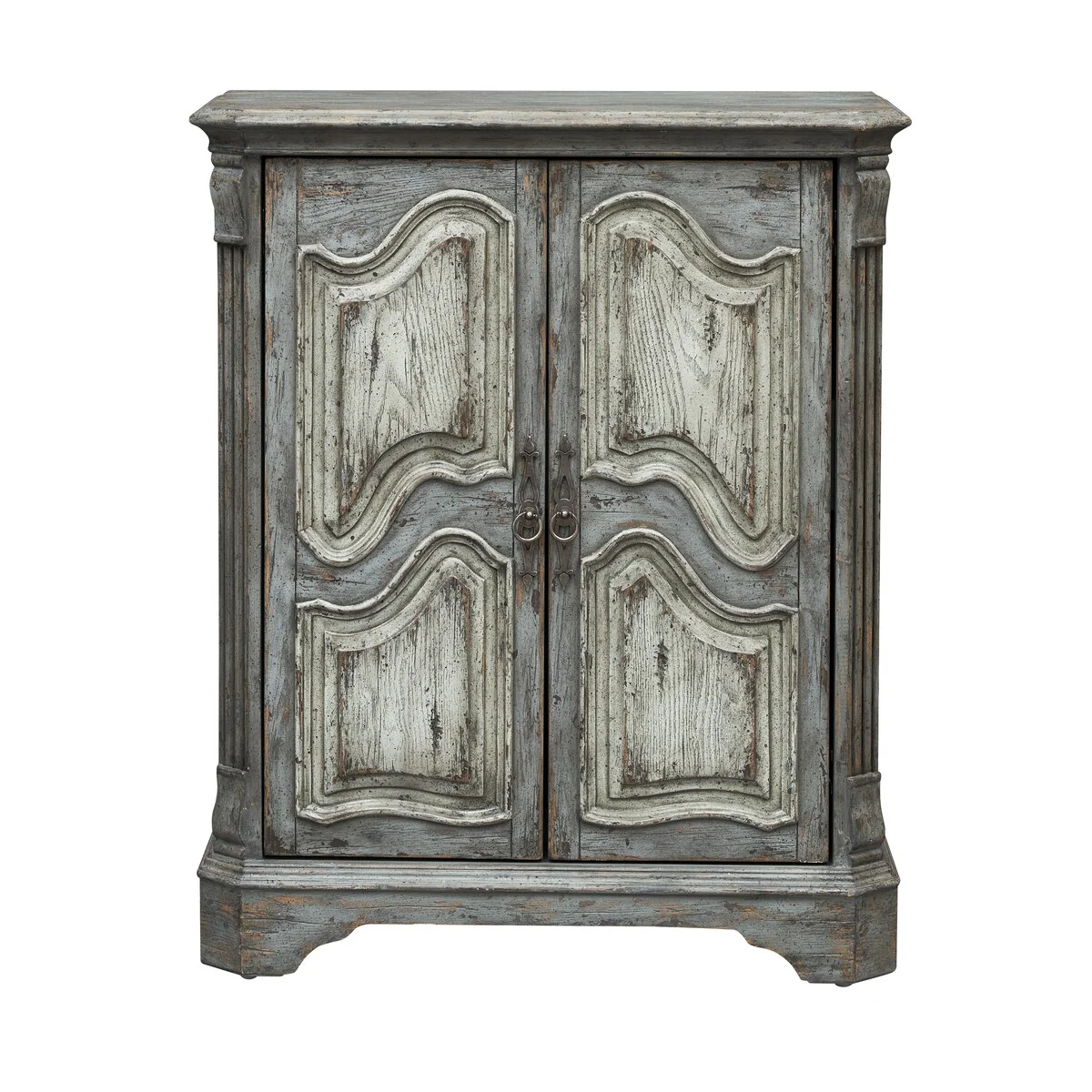Somette Kraven Two Tone Distressed Grey Blue Two Door Wine Cabinet - N/A