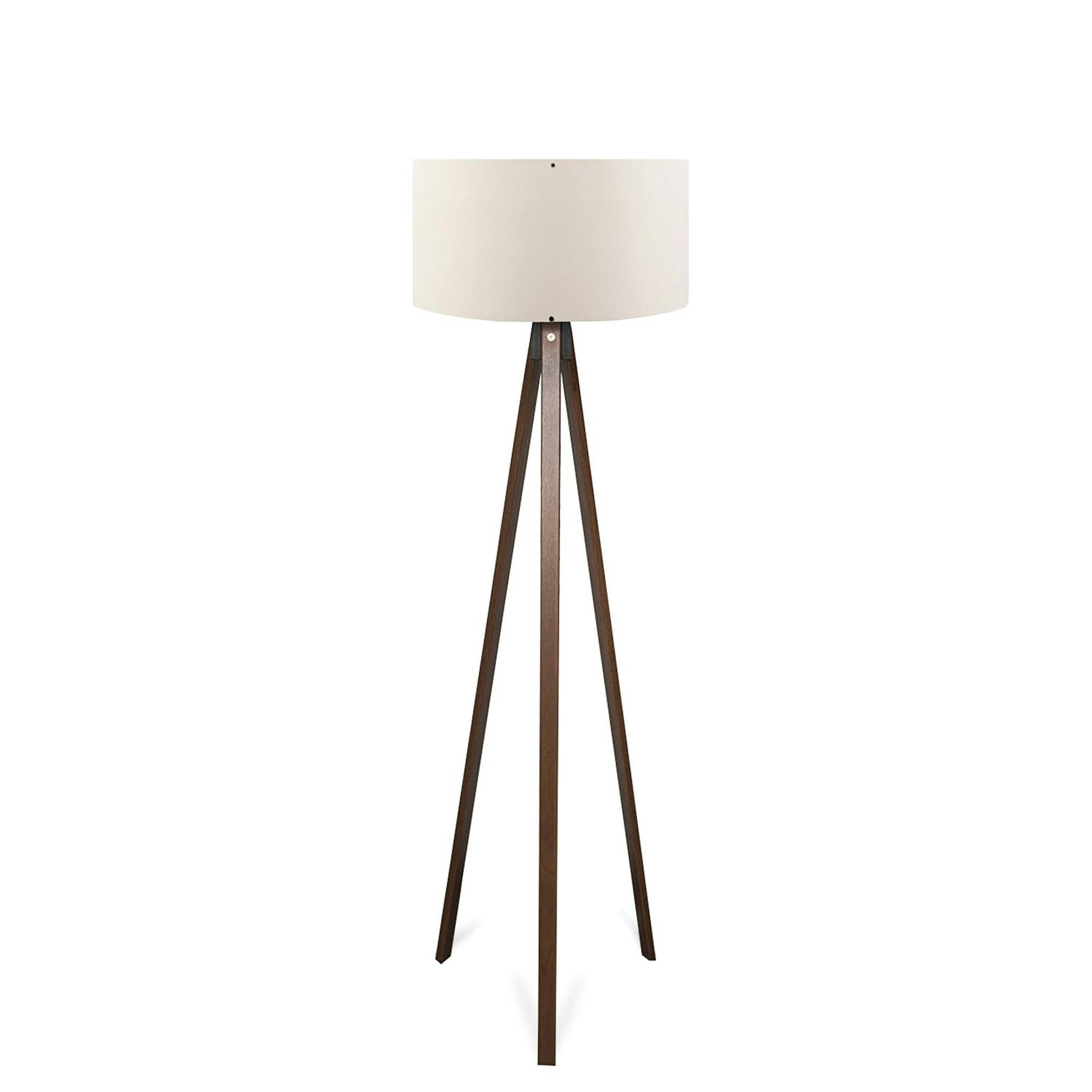 Lampadaire trépied effet bois brun, abat-jour écru KILIS