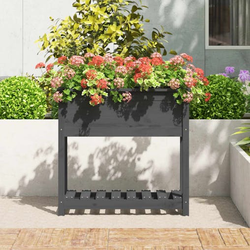 NNEVL Planter with Shelf Grey 82.5x34.5x81 cm Solid Wood Pine