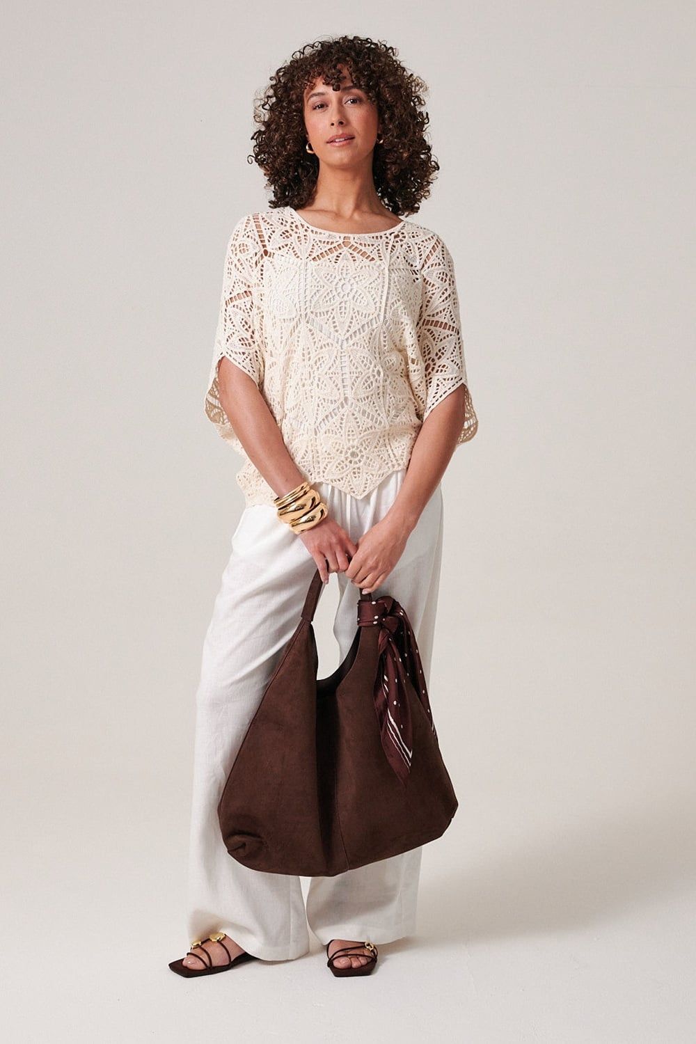 Klass. Floral Crochet Short Sleeve Top