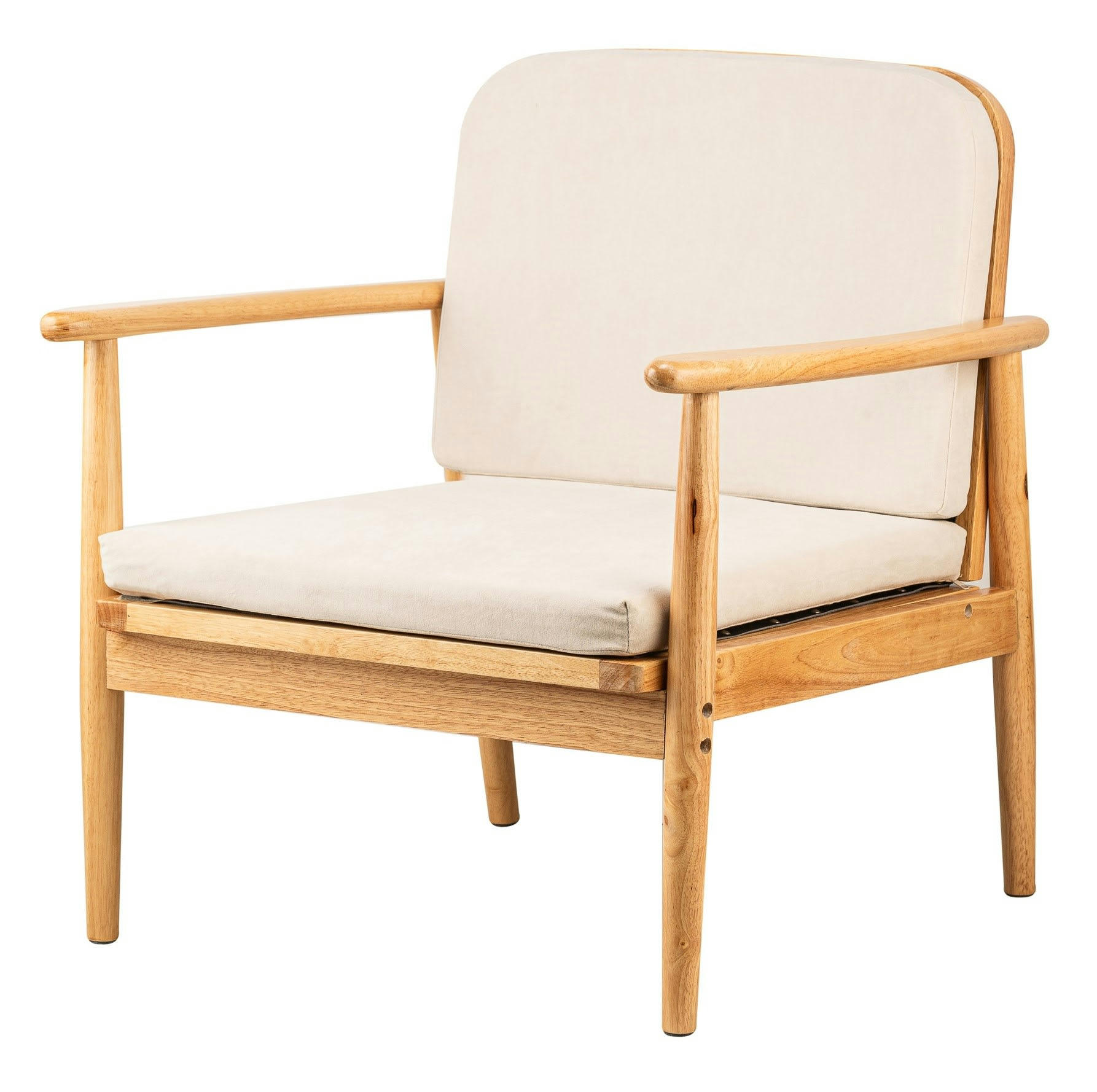 - Fauteuil de salon en bois massif et tissu beige