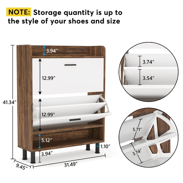 Shoe Cabinet, Brown Shoe Storage Organizer with 2 Compartment - 2-Tier