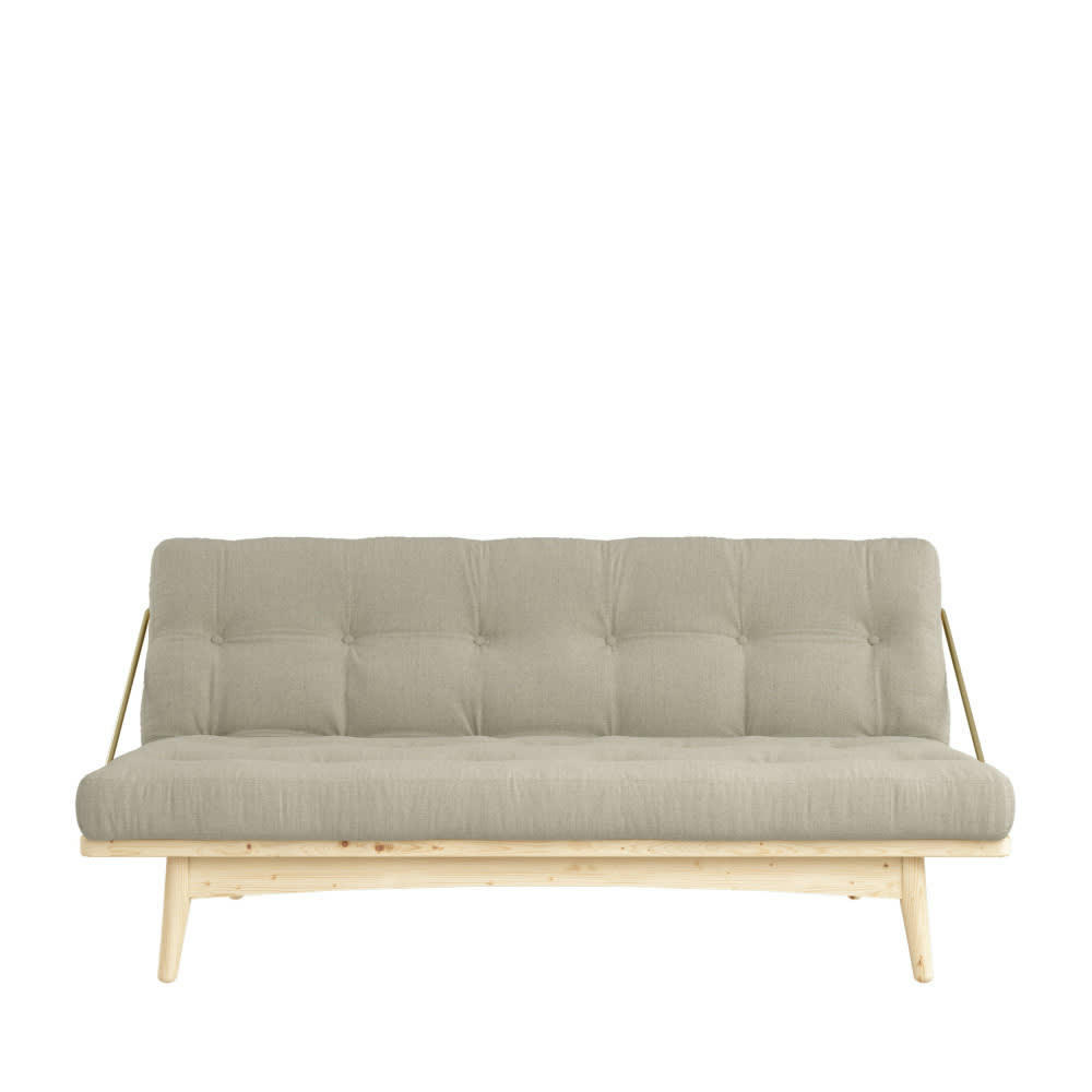 FOLK - Canapé convertible en bois naturel et tissu lin 3 places