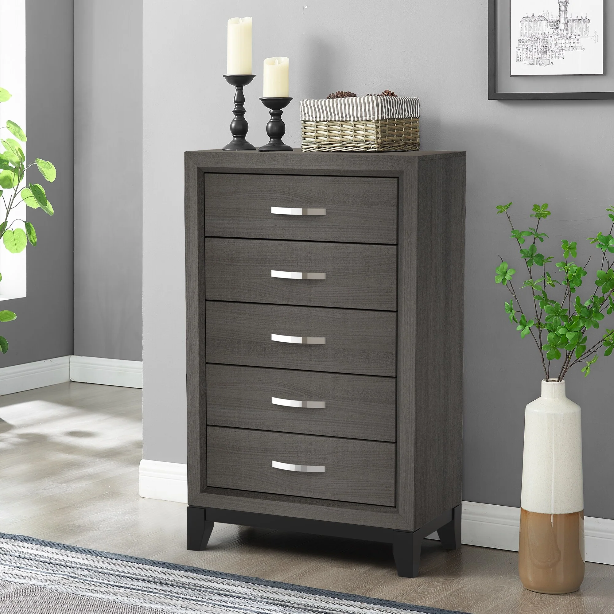 51 Tall Modern Gray Wood 5-drawer Storage Chest