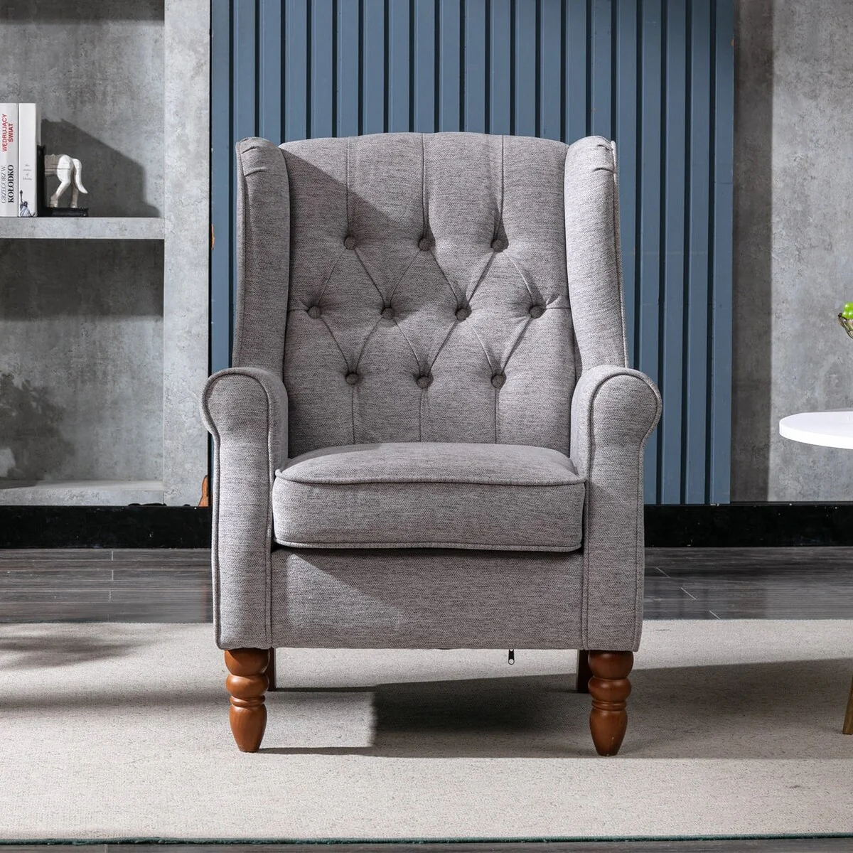 Upholstered Wingback Accent Armchair with Rolled Armrest