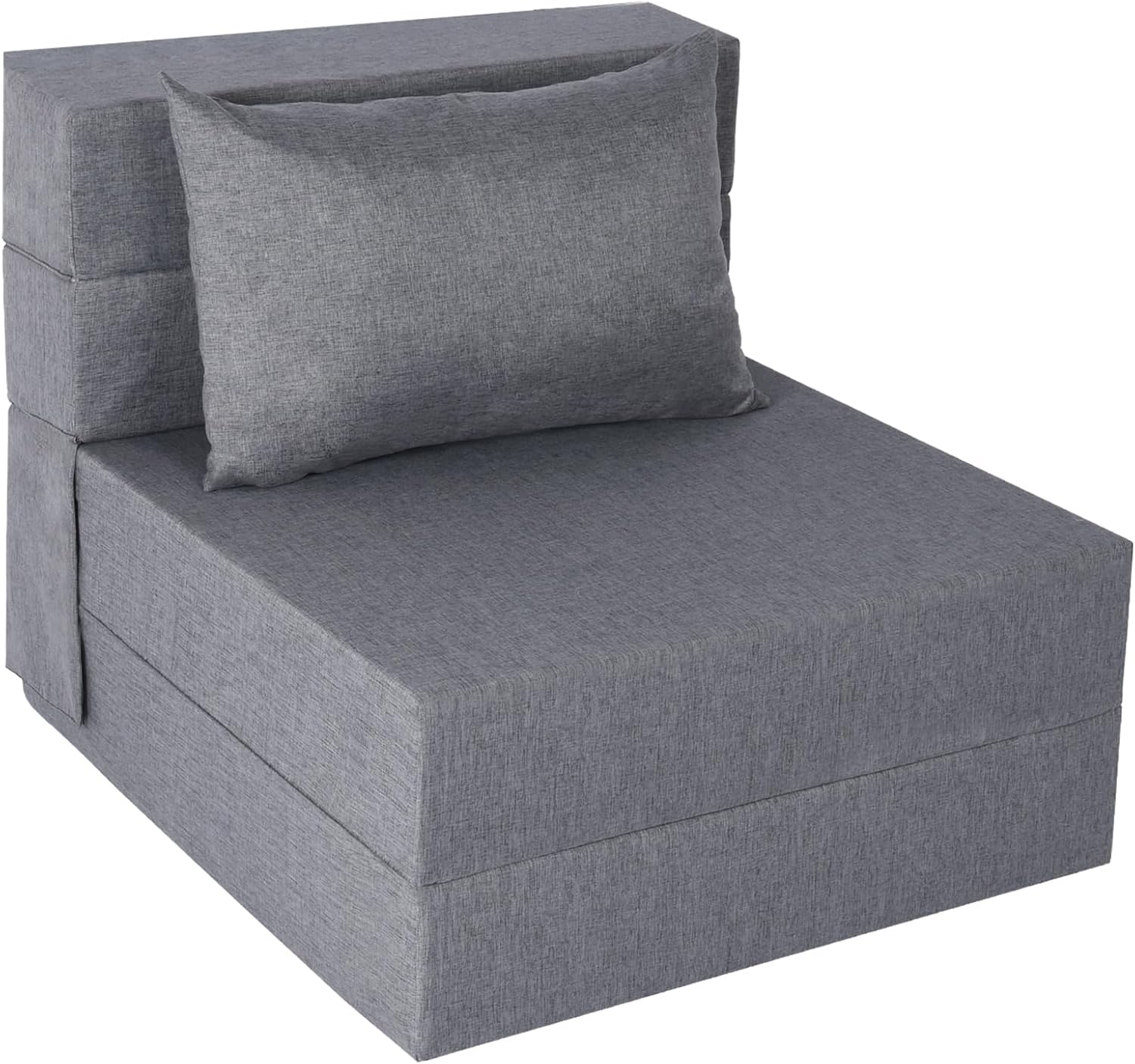 Fvkind Folding Sofa Bed, Convertible Futon Sofa Bed with Pillow, Fold Out Couch with Washable Cover, Foldable Sleeper Chair for Living Room, Dorm, Guest Room, Single Size, Light Grey