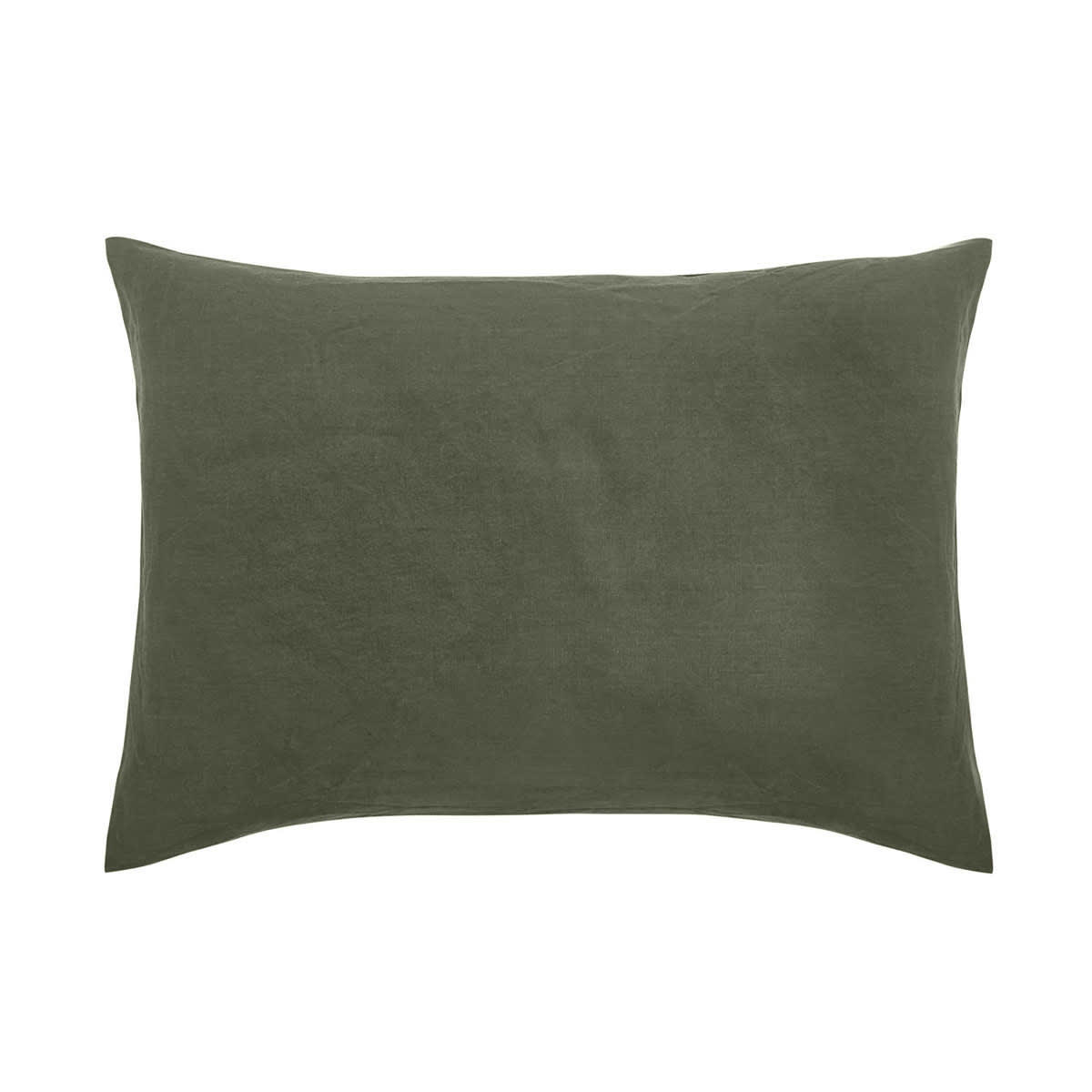 ROMARIN - Taie d'oreiller uni en lin vert 50x70