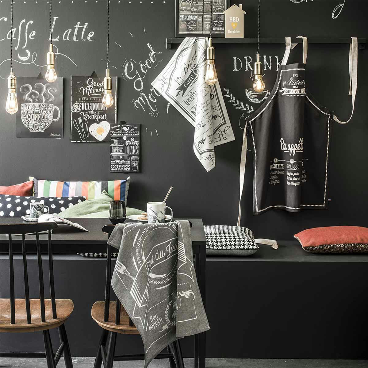 BON APPÉTIT - Tablier imprimé en coton gris en coton 76 x 85