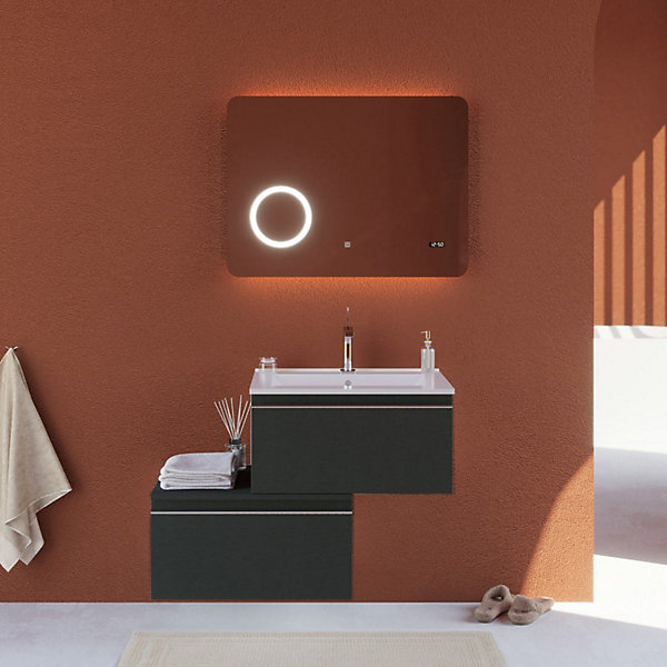 Armoire De Toilette Murale De 90 Cm, Gris Foncé, Avec Miroir Tactile Led 60X80 - Seattle