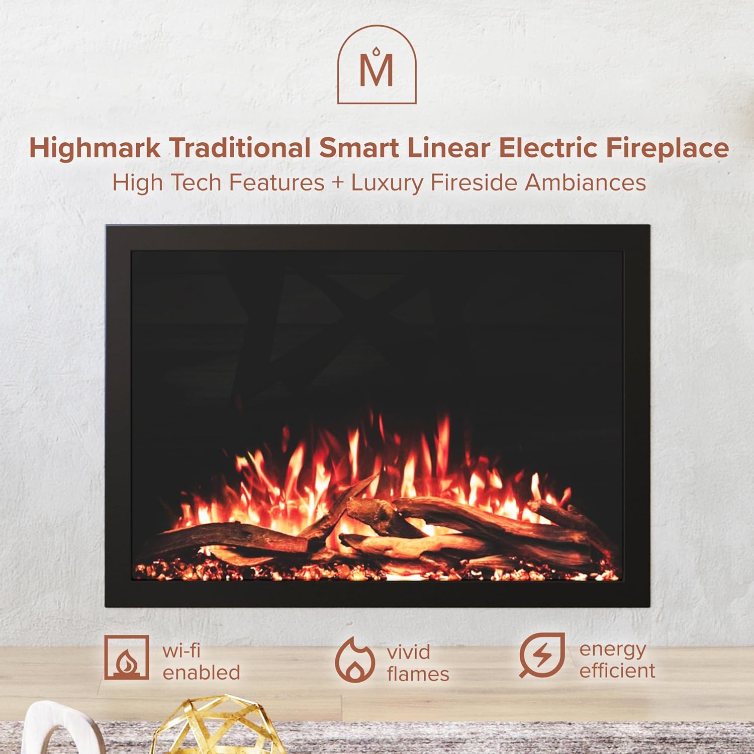 Modern Ember Highmark Traditional 38 Inch Built-in Smart Electric Fireplace Insert | Alexa/WiFi Enabled - Remote Included | Electric Firebox Heater with Multi-Color Flames | 1500W