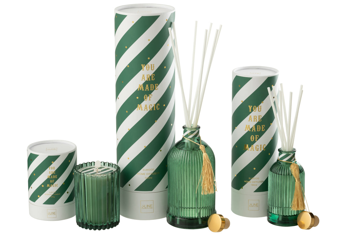 J-Line geurstokjes Magic - Elwood - glas - wit/groen - large