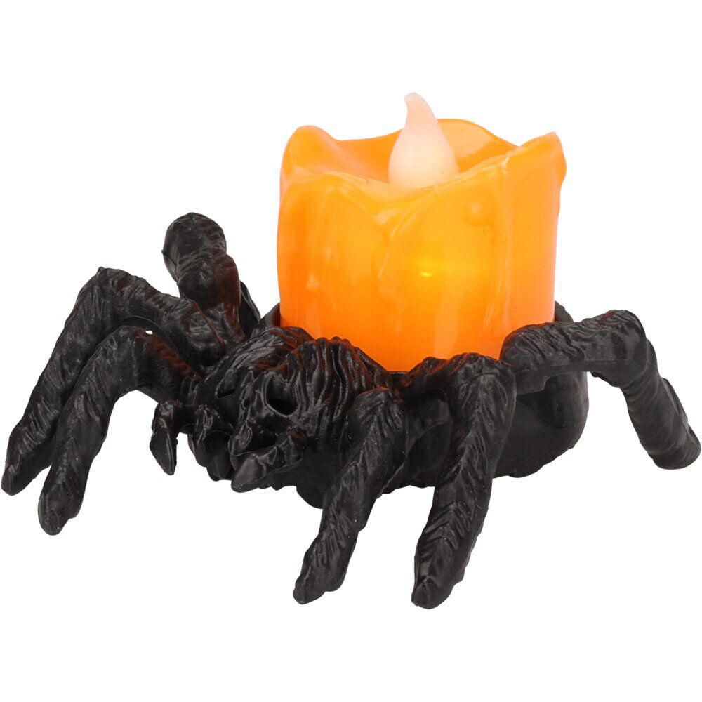 Bougie décoration Halloween LED araignée plastique noir 9x7,5xH5cm (2 modèles)