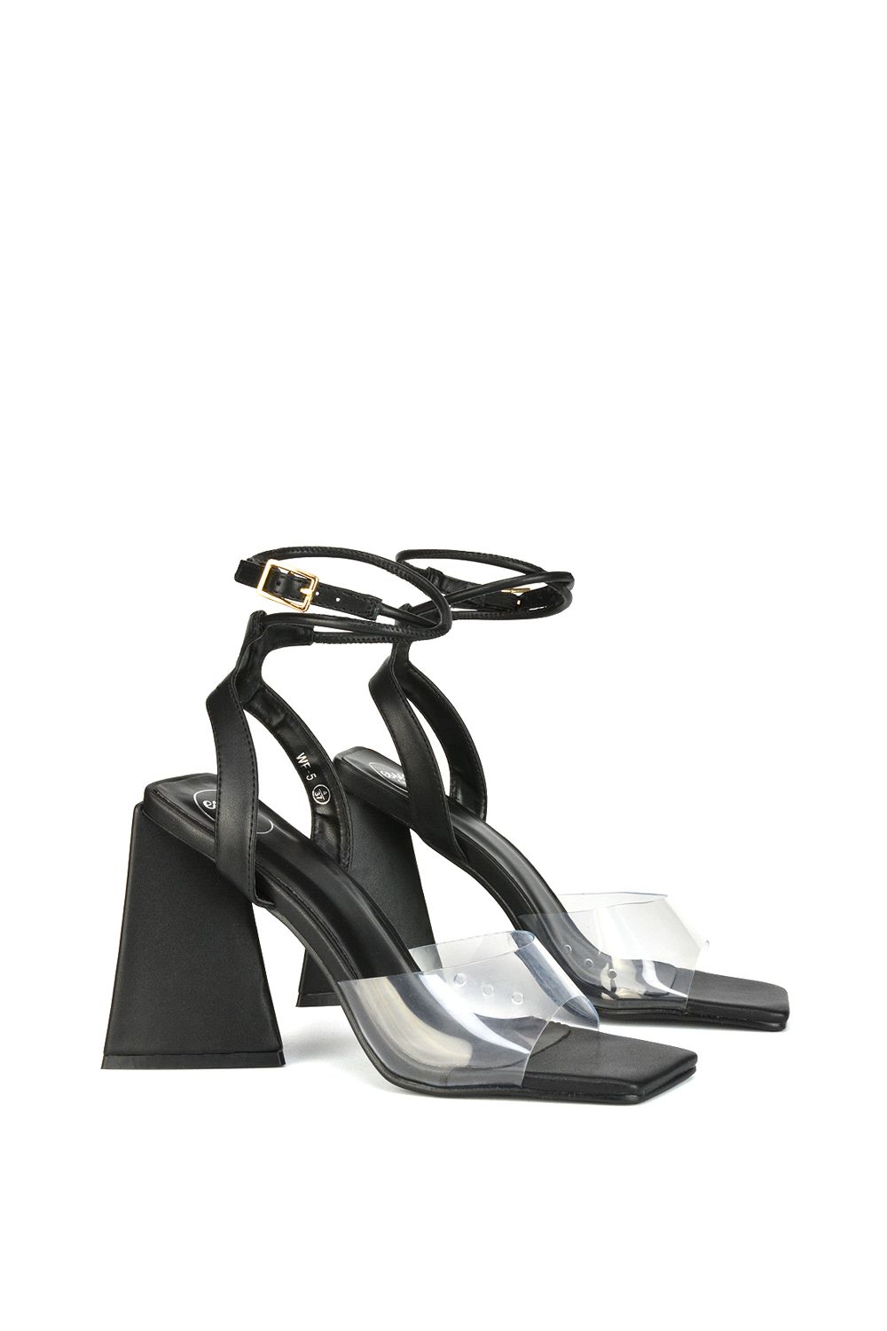 XY London Dahlia' Lace Up Ankle Strappy Perspex Square Toe Chunky Block High Heels