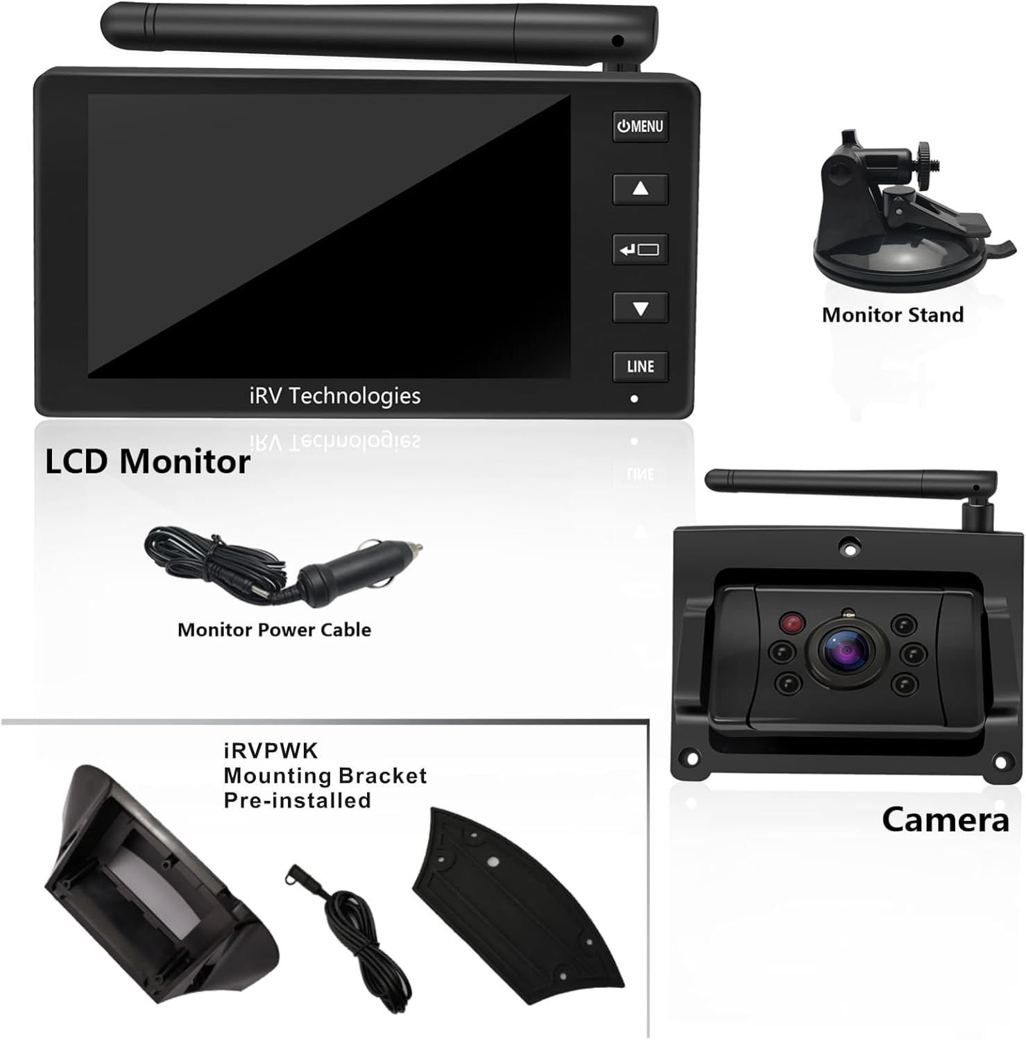Backup Camera ProAuto iRVCM1 Wireless Rear Camera 5 Monitor and IP66 Waterproof Camera Auto Pairing Infrared Night Version 120°Angle Rear View Reverse Camera with Astern Indicator Line for Car  RV