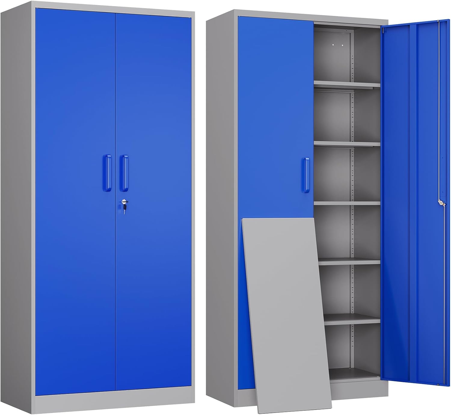 Yizosh Metal Garage Storage Cabinet with 2 Doors and 5 Adjustable Shelves - 71 Steel Lockable File Cabinet,Locking Tool Cabinets for Office,Home,Garage,Gym,School (Gray Blue)